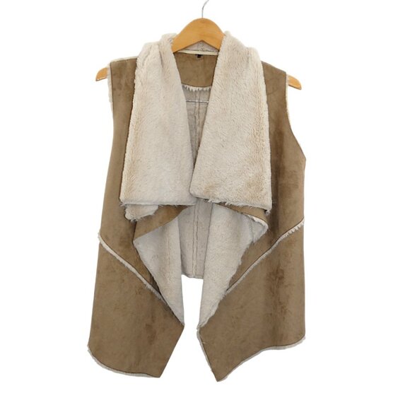 Faux Suede Shearling Vest Cozy Boho Western Cottagecore Fall Layering Medium - Picture 5 of 6